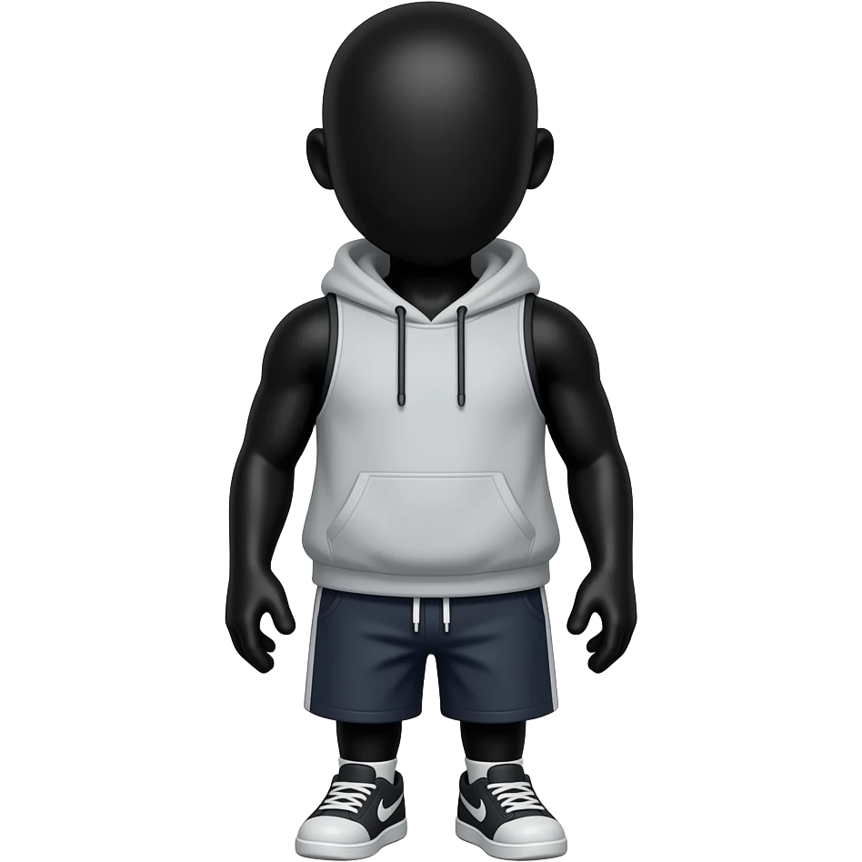 Me gustaria que crearas un personaje tipo stickman de color negro con ropa de gym oversized de youngla emoji