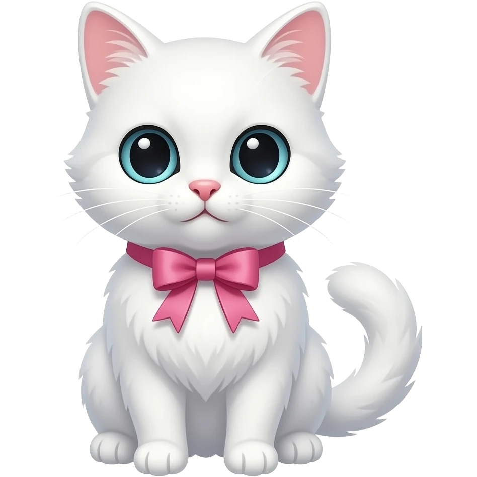 목에 리본이 있는 하얀색 귀여운 고양이 emoji