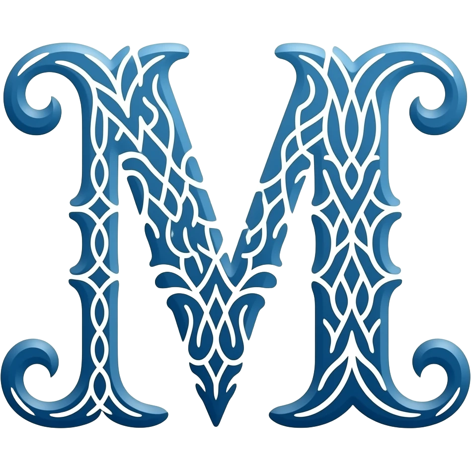 quero uma logo com adornos na cor azul, no estilo syberpunk com as letras "M" e "R" emoji