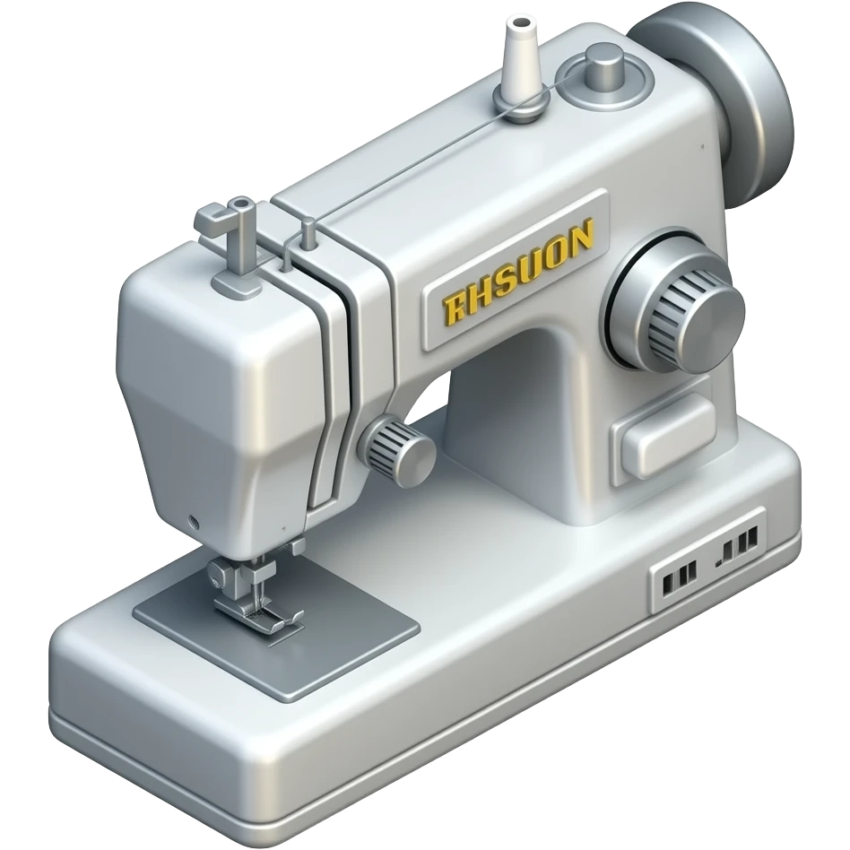 isometric chrome cybernetic sewing machine emoji