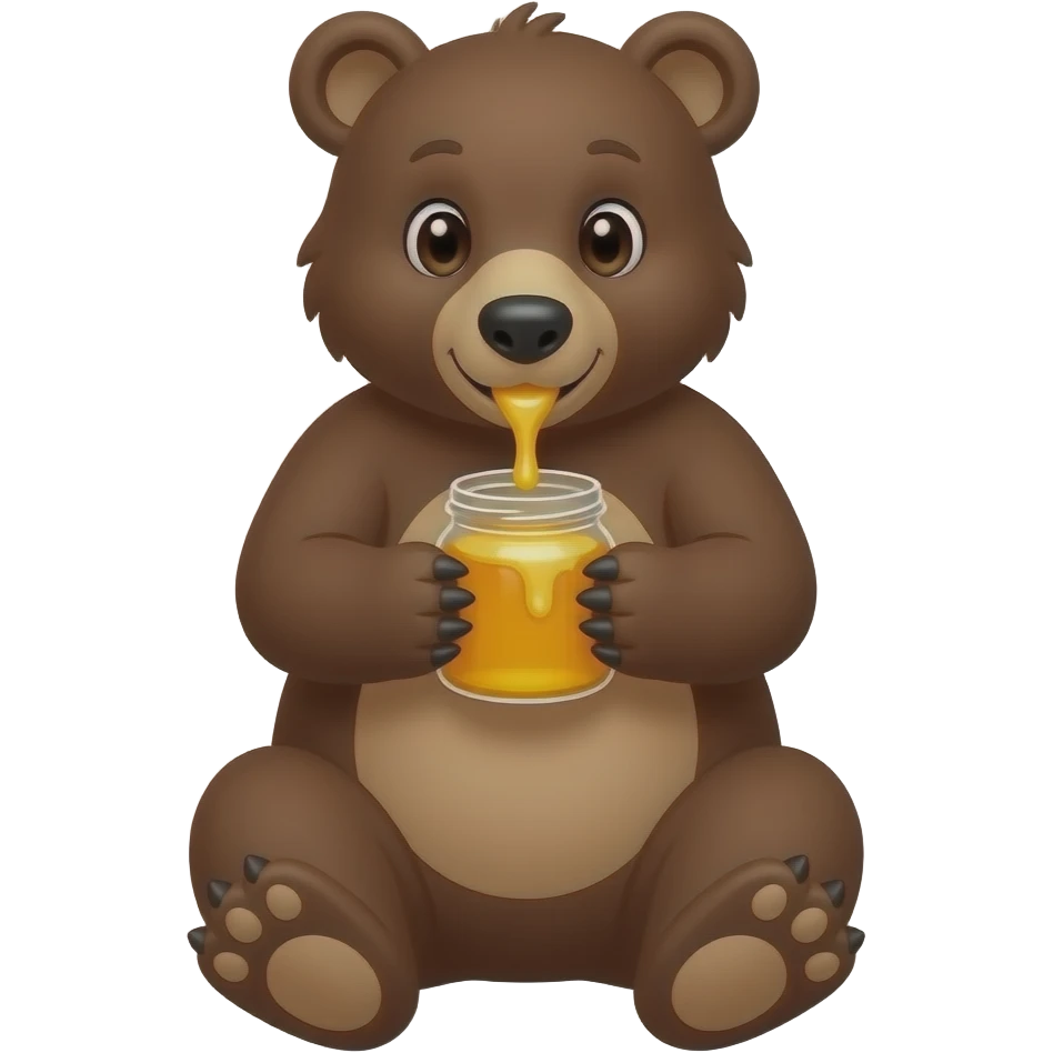 Коричневый медведь ест мед из банки emoji