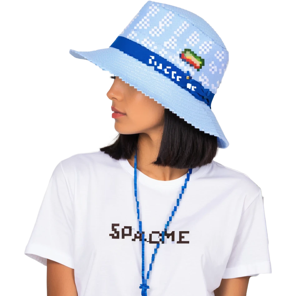 Синяя спортивная панамка со шнурком и надписью SPACEME, no background emoji