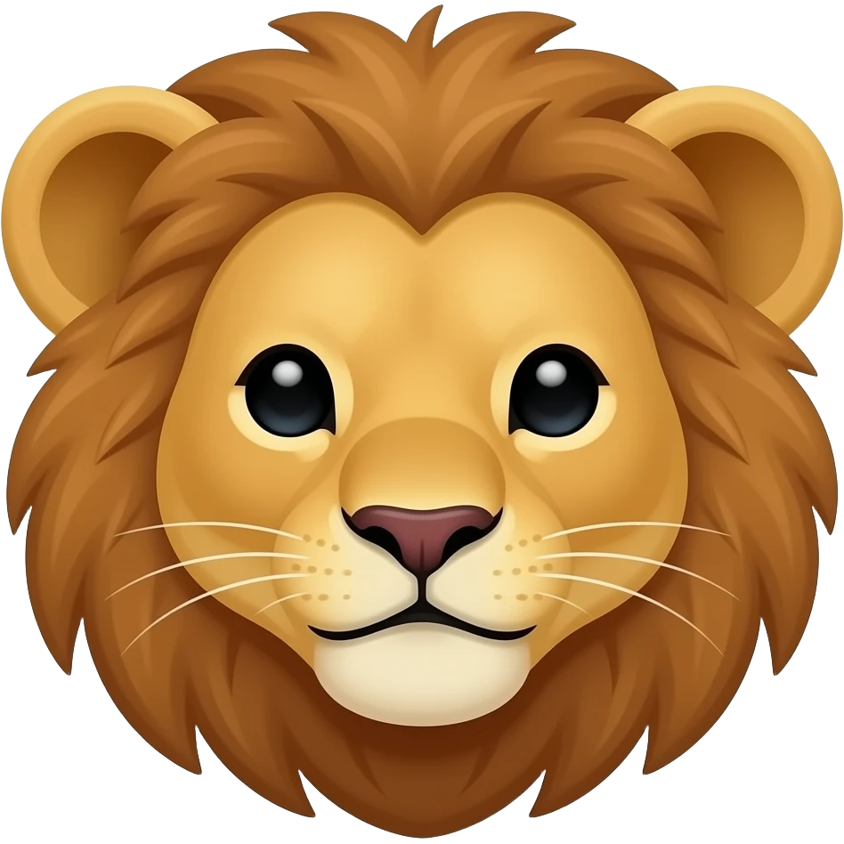 Cute cartoon face of a lion cub with a calm neutral smile, mouth closed, kind eyes, kawaii style, children's illustration, white background, 2D cartoon. emoji