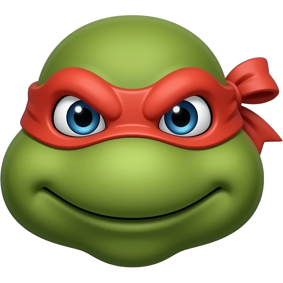 Donatello Ninja Turtle head wearing red mask with knot on one side with tails, serious face emoji