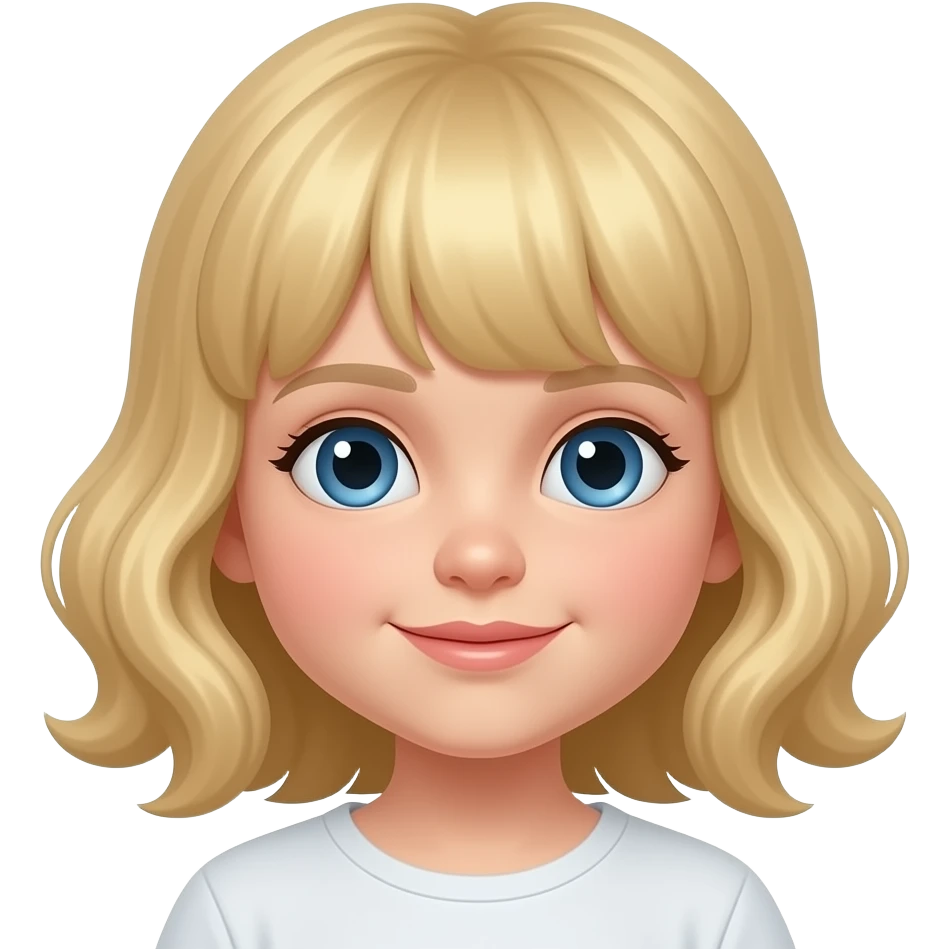 white kid blue eyes mid length with bangs soft curly hair middle blonde emoji