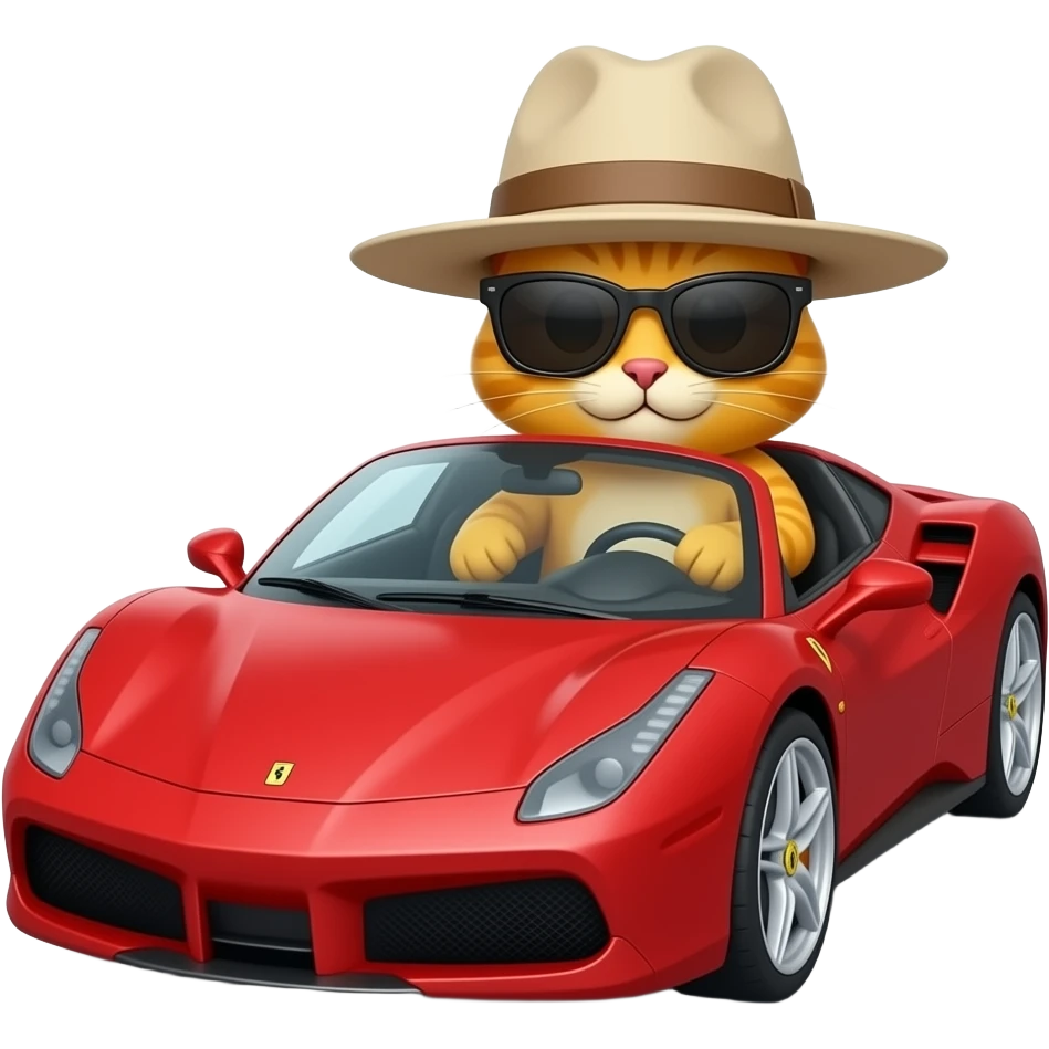 A Cat Yellow with Glases sun Driving in a ferradi. emoji