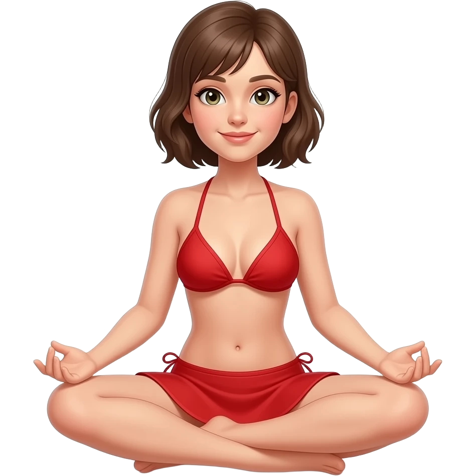 Девушка, 16, короткая стоижка, красное бикини, сидит по турецки emoji
