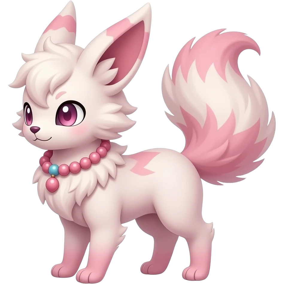 Fuzzy slim oriental feathery long-haired beaded mane cozy rosy aesthetic feathery Rosy beautiful Sylveon-Furret-Minccino-Espeon-Fakémon-hybrid emoji