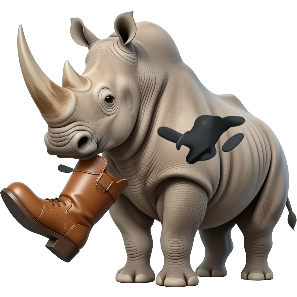 Big boot kicking a rhino emoji