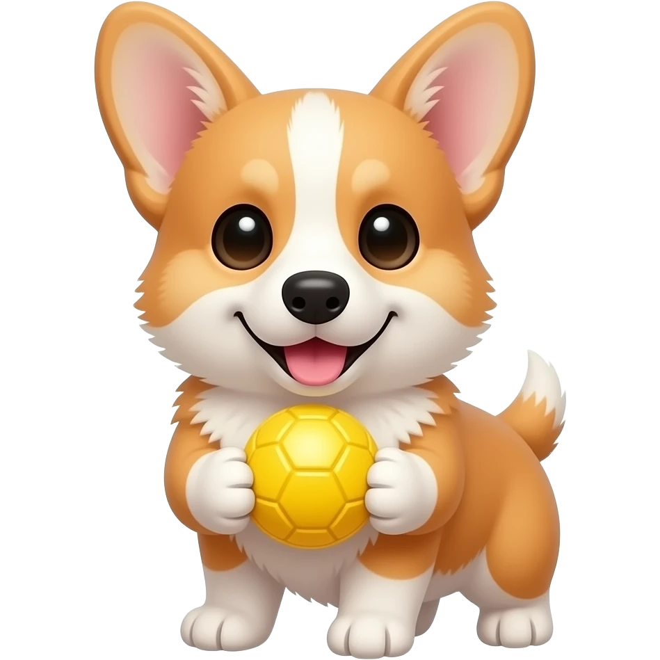 含着黄色玩具球的柯基幼犬 emoji