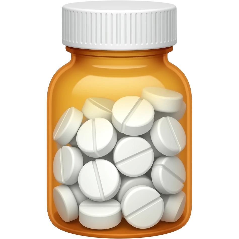 Prescription bottle of round white pills emoji