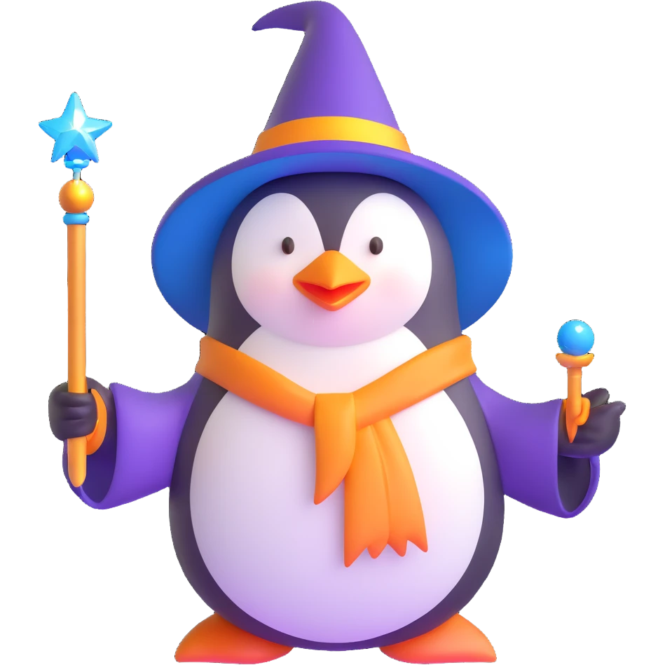 penguin wizard with magic wand emoji