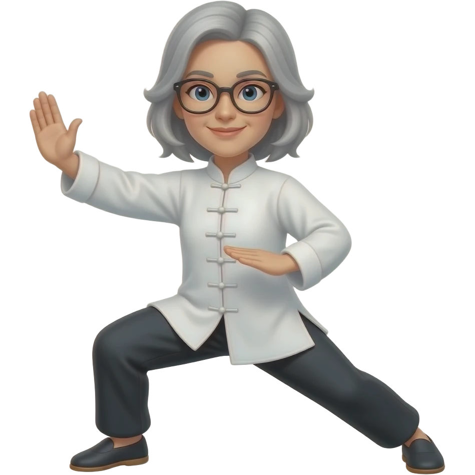 Women taichi White Crane spreads its wings with glasses and light gray medium long hair emoji