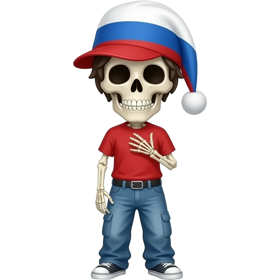 Swag boy skeleton dressed good like baggy jeans russian hat red shirt emoji