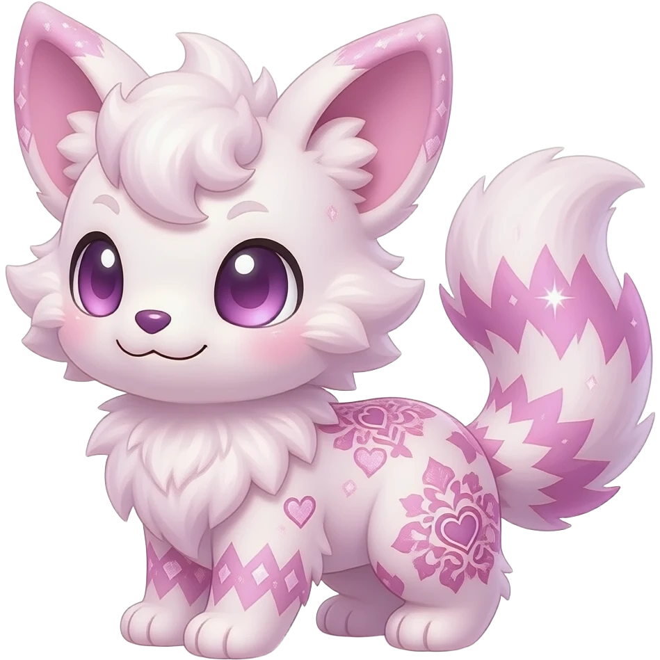 Fuzzy cozy rosy aesthetic Rosy beautiful gorgeous pretty Petite shiny glossy sparkly romantic pastel damask Absol-Sylveon-Amaura-Aurorus-Espeon-Fakemon-hybrid with heart sparkle patterns emoji