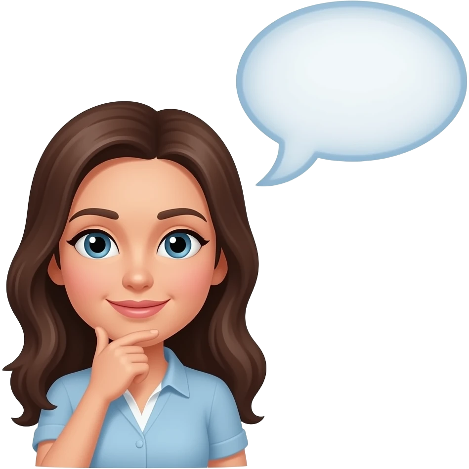 A woman thinking, above her is a speaking bubble emoji