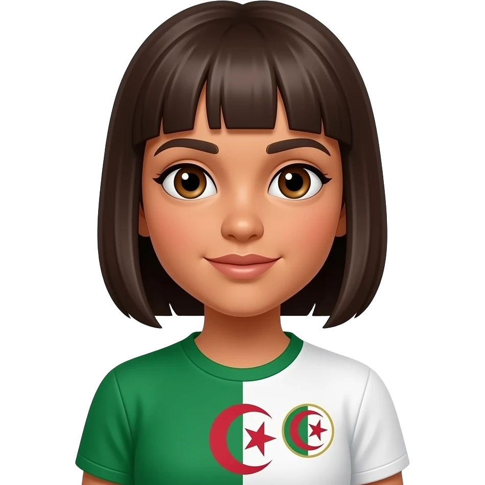 fille métisse cheveux plaquer au yeux marron avec maillot foot algerie emoji
