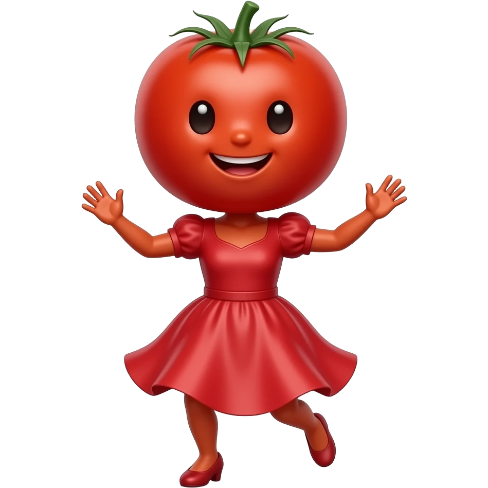 طماطم ترتدي فستان أحمر وترقص emoji