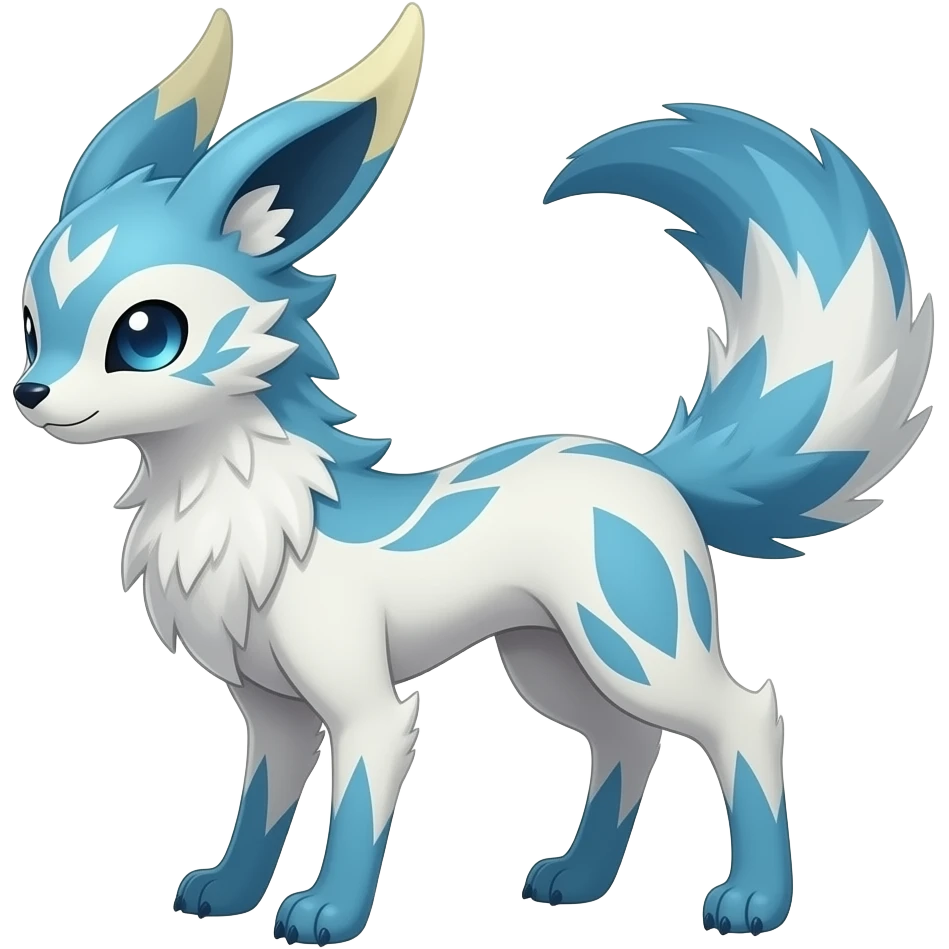 lanky fluffy fuzzy puffy tall lanky thin slim scrawny elegant oriental feral painted Absol-Glaceon-Sylveon-animal-Fakémon-fusion-hybrid-creature emoji