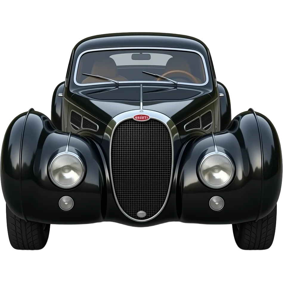 black Bugatti Type 57 S/SC Atlantic Coupé front, highly detailed hyper realistic emoji