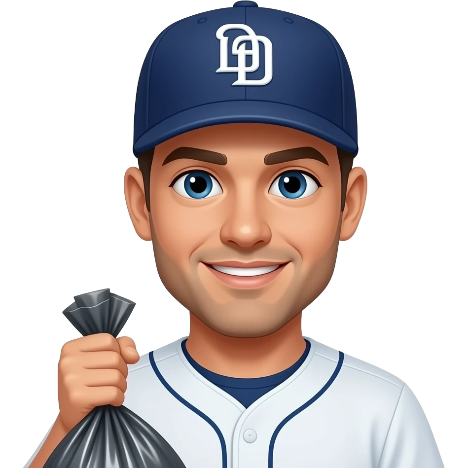 Men with padres hat trash bag emoji