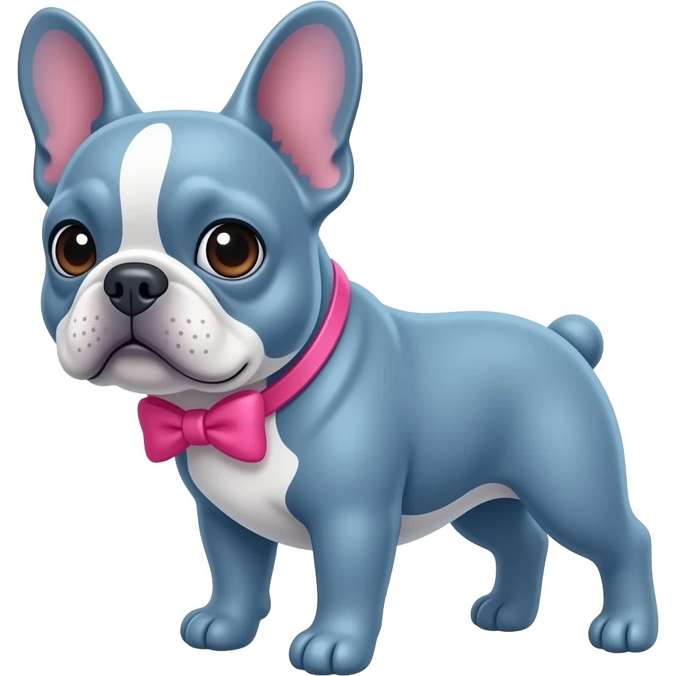 Blue French bulldog with pink bow, half body emoji