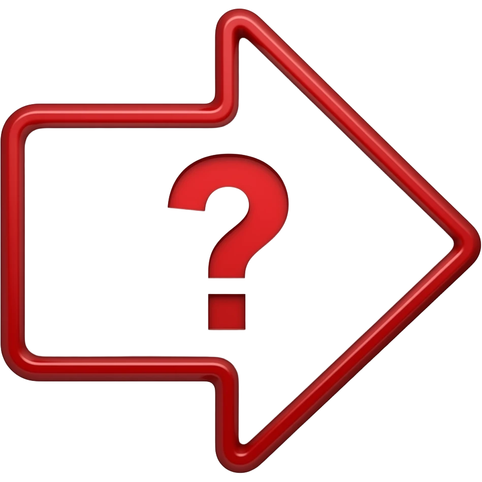 Text '?' inside arrow with red border emoji