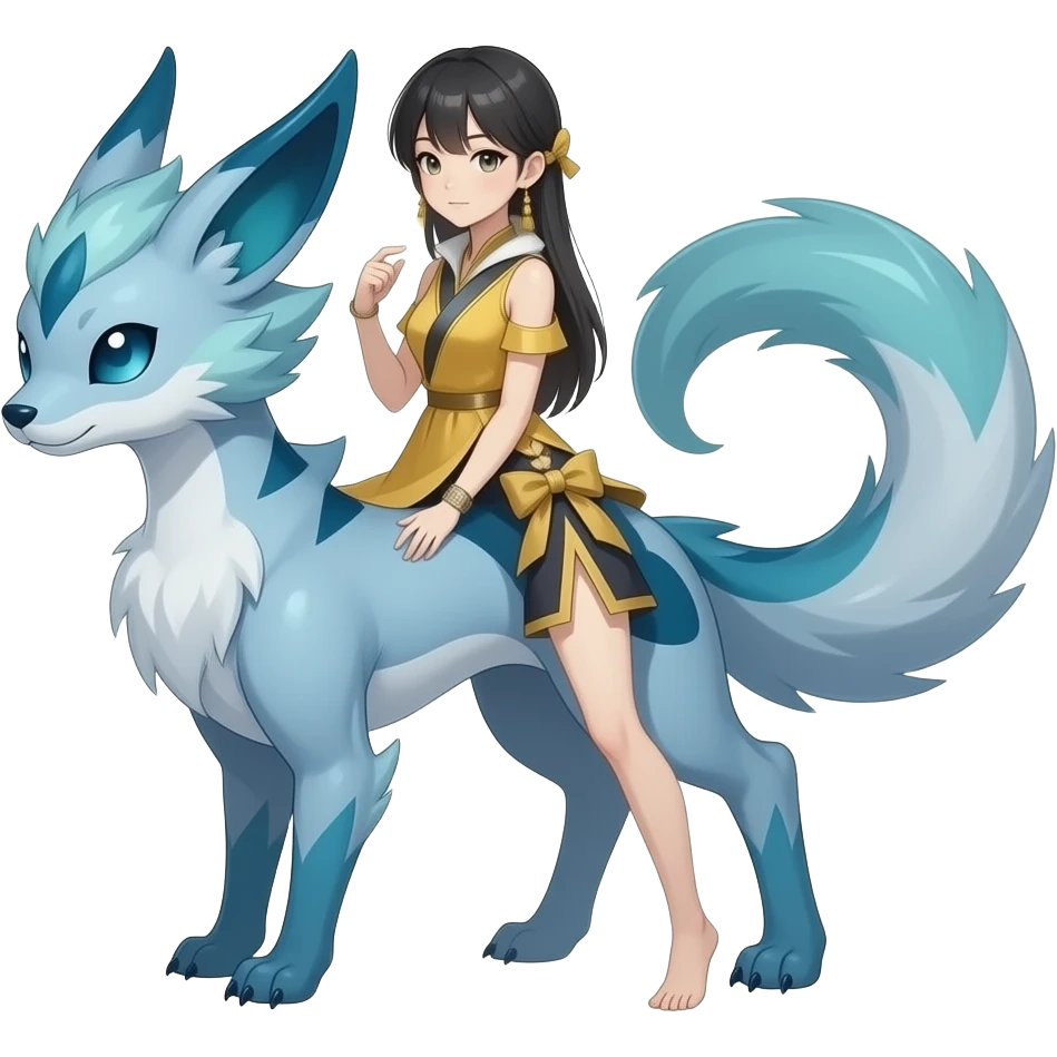 Slim thin lanky scrawny tall elegant oriental feral painted Asian Absol-Glaceon-Sylveon-fusion-hybrid-creature emoji