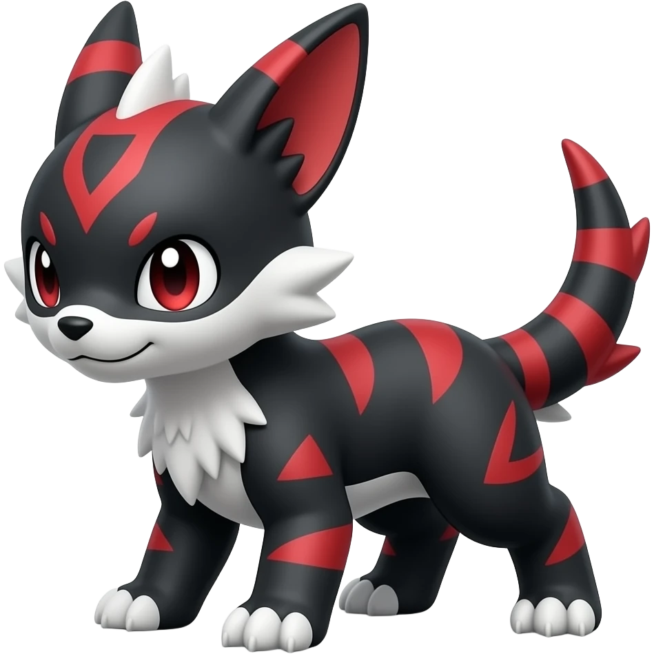 Cute cool black red white animal-Digimon-Fakémon-hybrid full body, detailed emoji