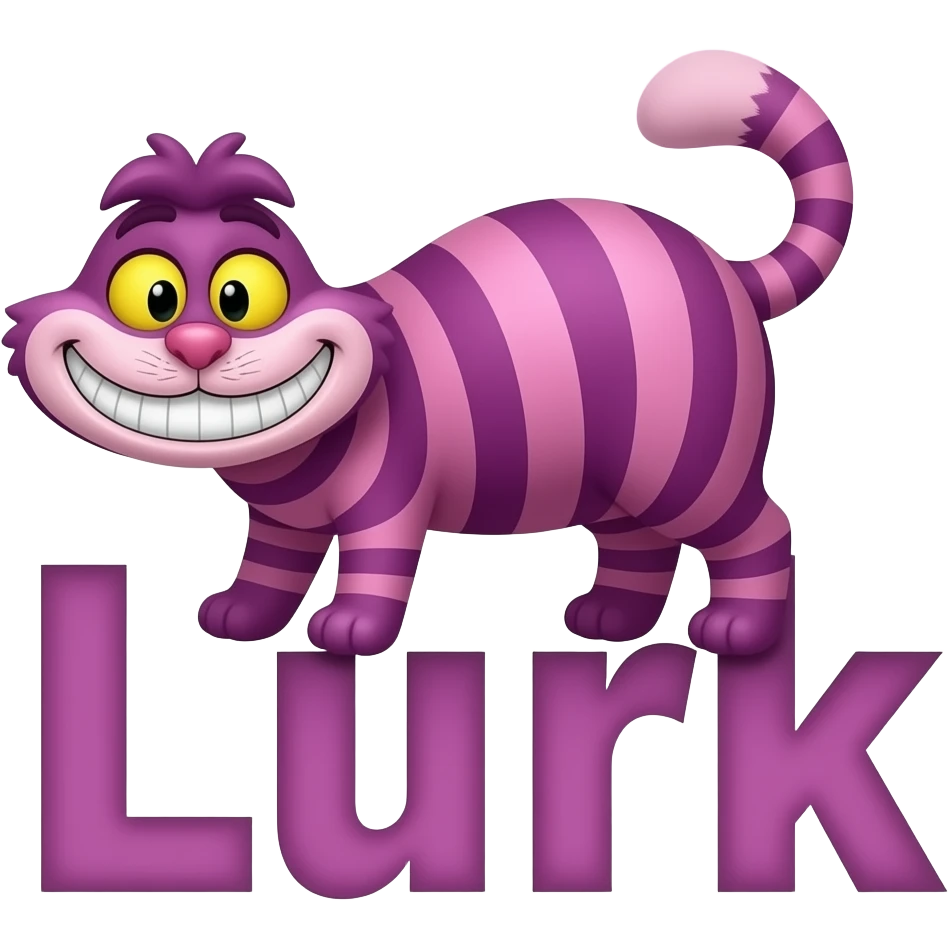 The Cheshyre cat over the words Lurk emoji