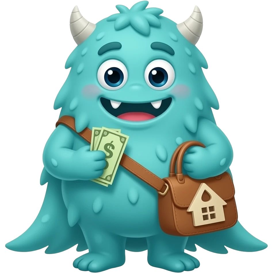 cartoon monster paying off his mortgage emoji