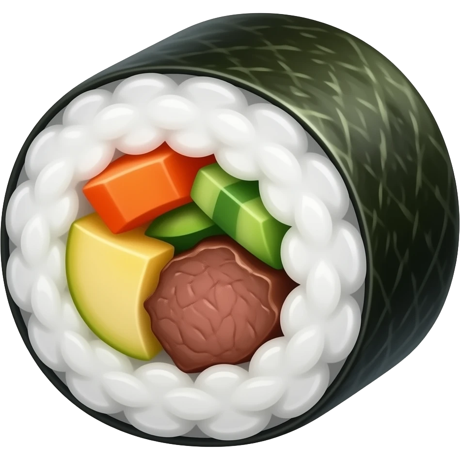 야채와 소불고기가 들어간 한국식 김밥 한 조각 emoji