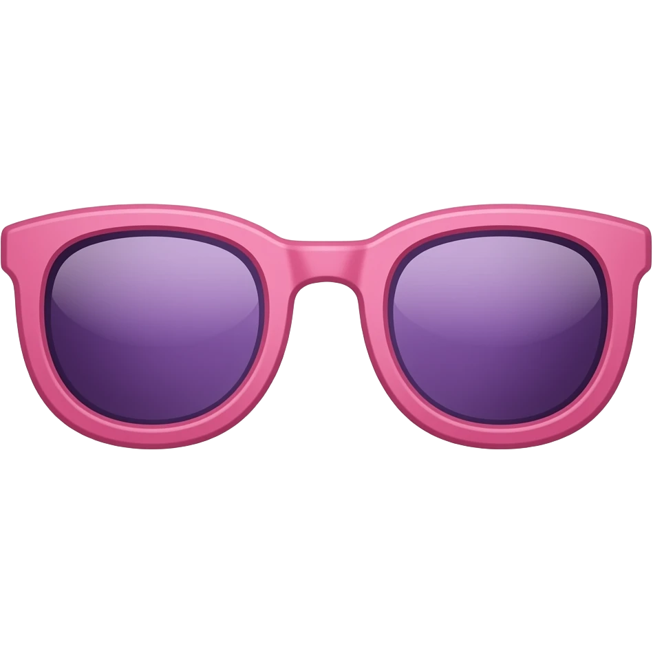 Single object: pink sunglasses emoji, glossy purple lenses, rounded frame, front view, clean cartoon style, centered on transparent background. emoji
