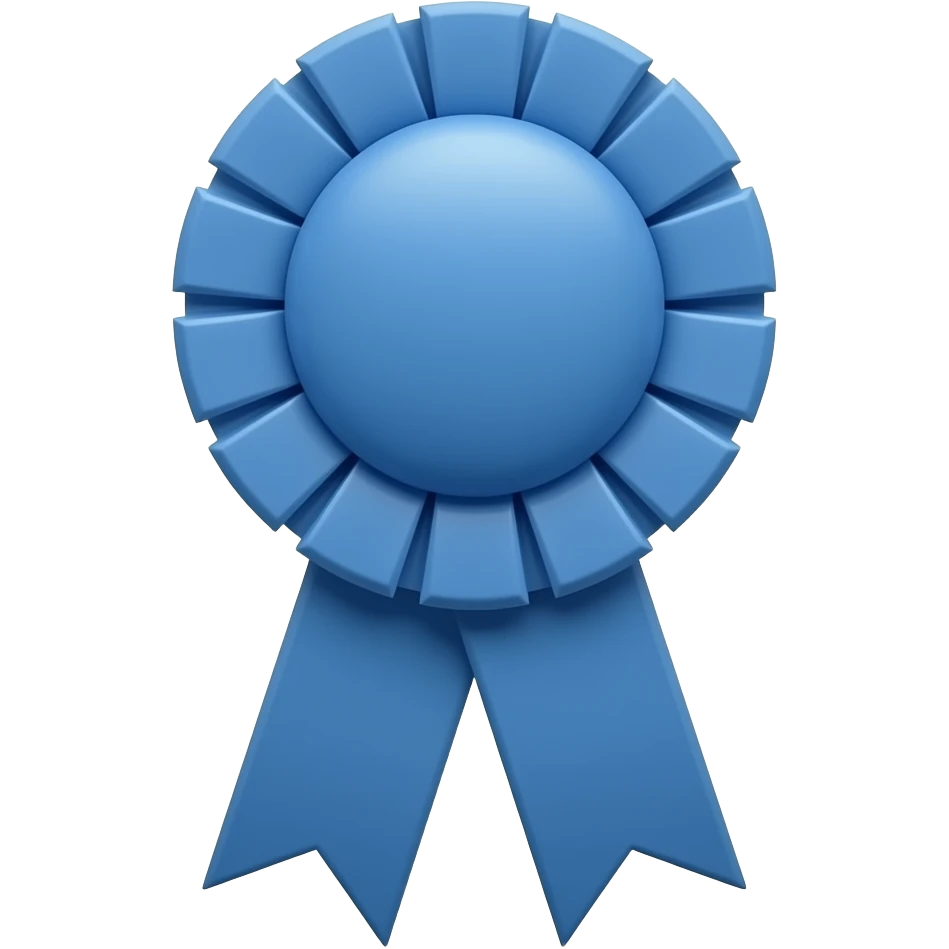 a first place ribbon that is blue with smaller round top with a smaller 3rd in the middle of the round top emoji
