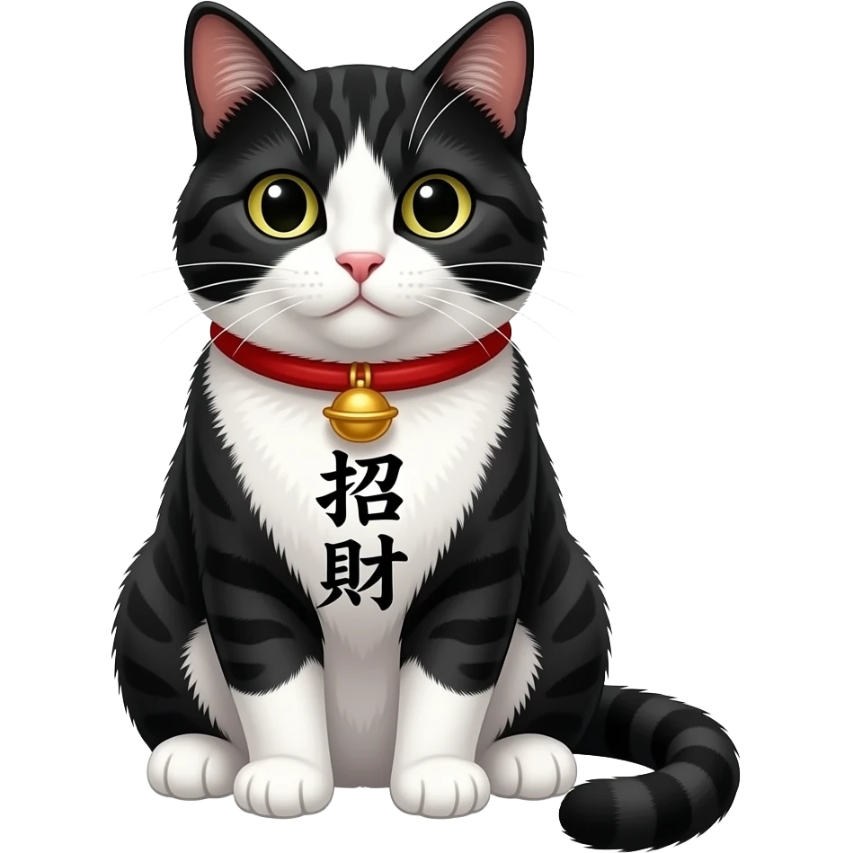 坐著的黑白貓 胸前招財字 emoji