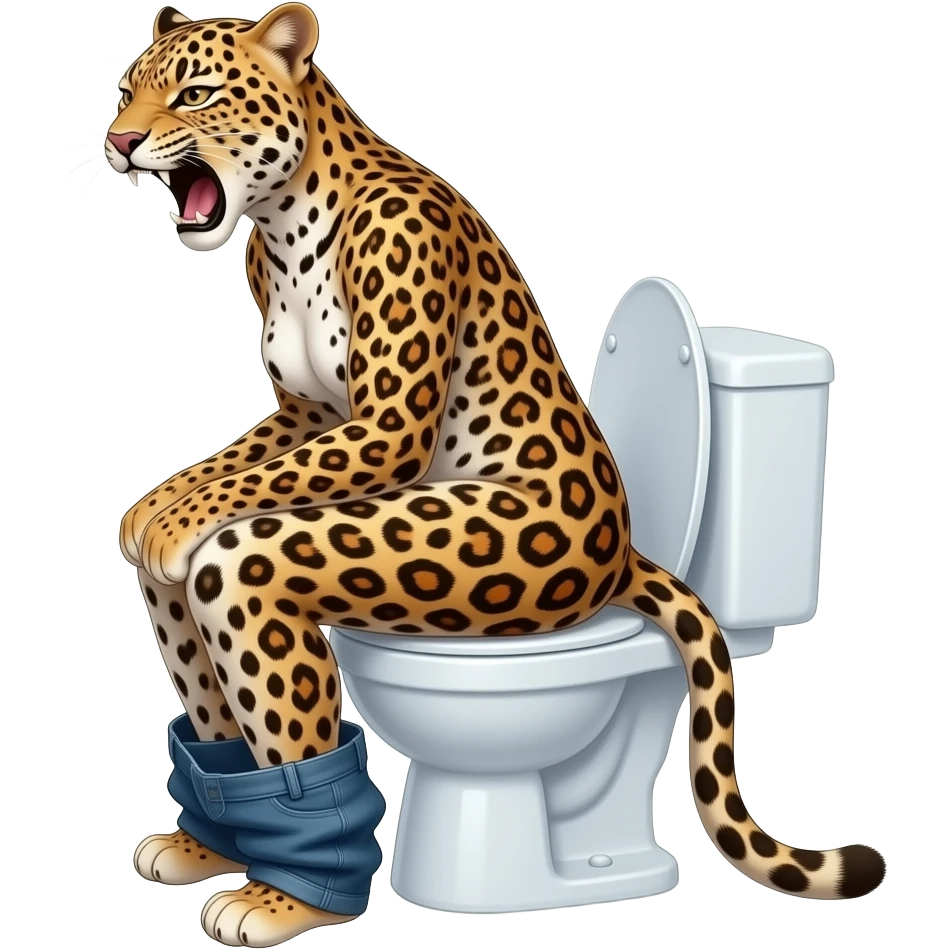 Female leopard furry person woman,sit on toilet,grunt,fursona,pants down,side view emoji