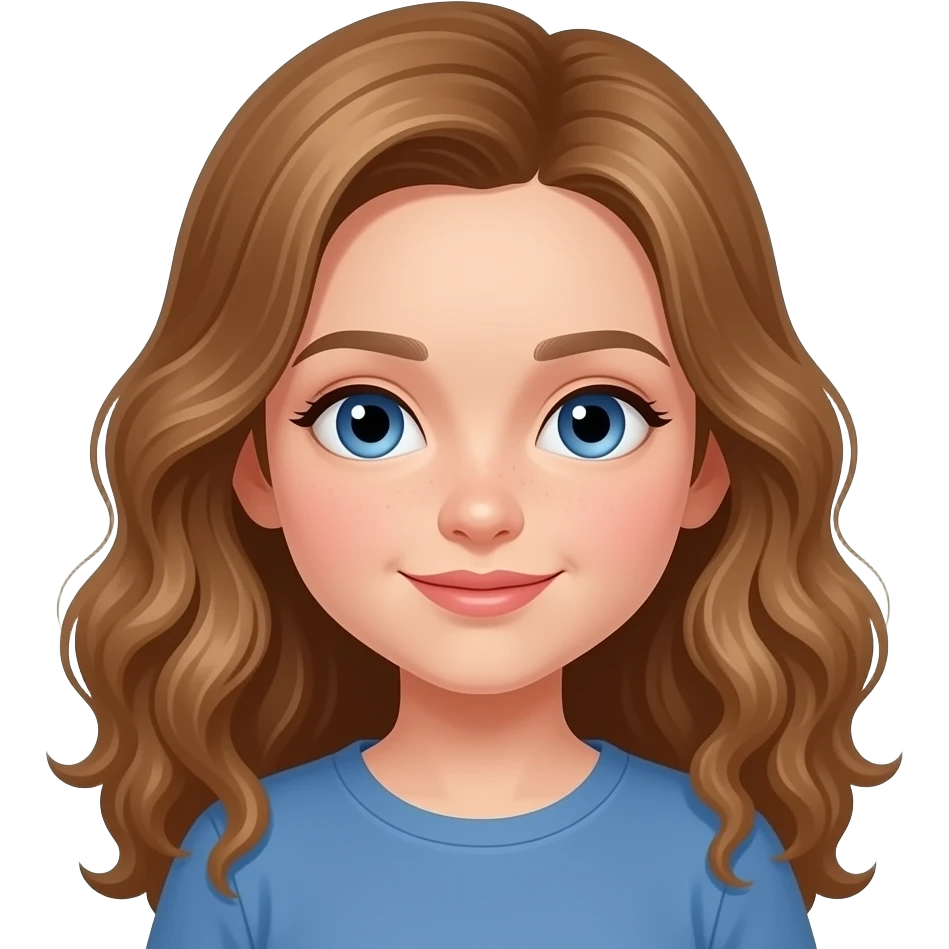 Tegan aged 9 blue eyes light curly brown long  hair emoji