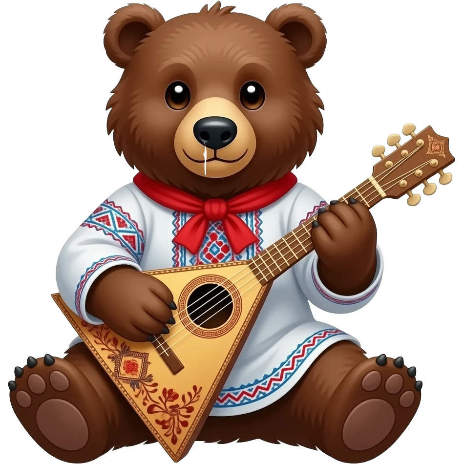 A Russian bear sits with a Russian folk balalaika with an ornament in its paws emoji