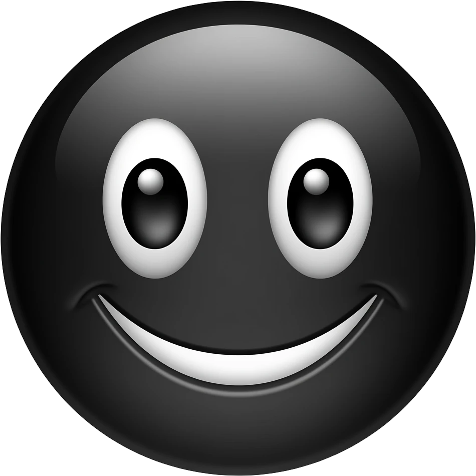 Do a black circle with white eyes smiling emoji