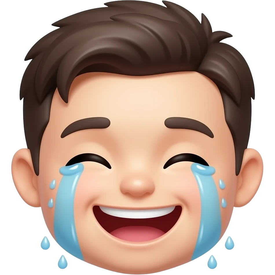 Laughing emoji with tears, kawaii expression, shiny texture, isolated PNG sticker emoji