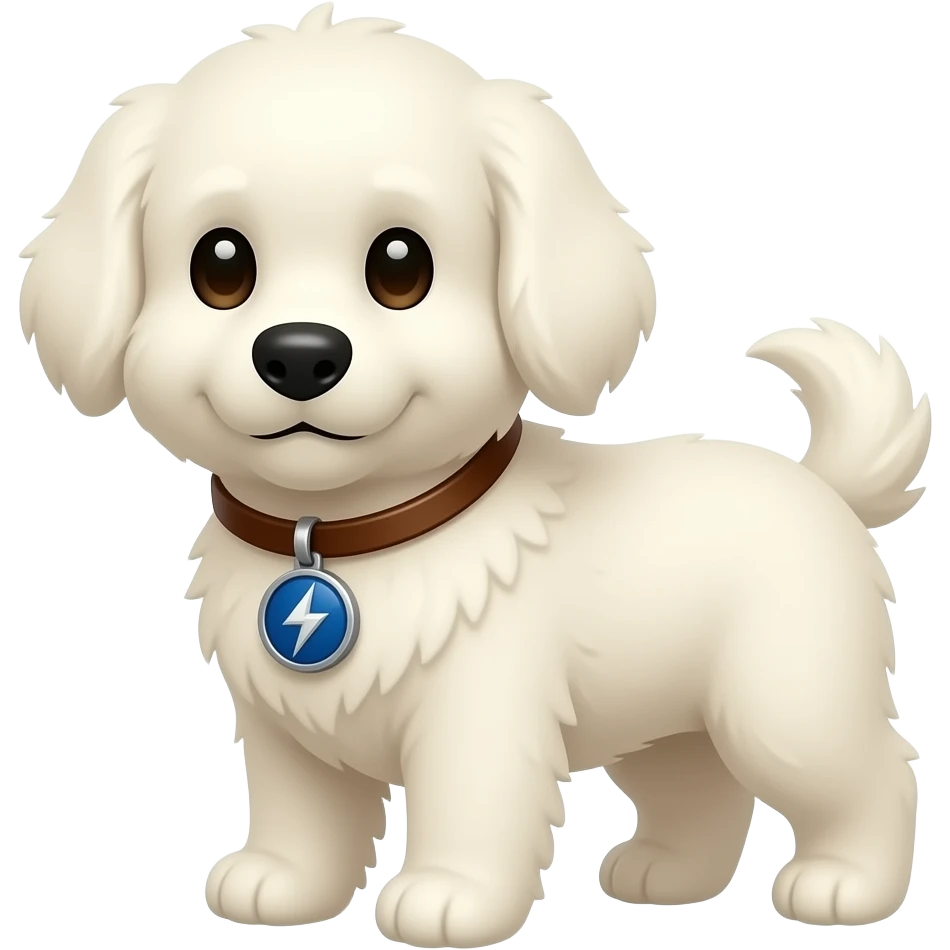 a creamy white dog with a flash logo locket with brown stripe of this locket emoji
