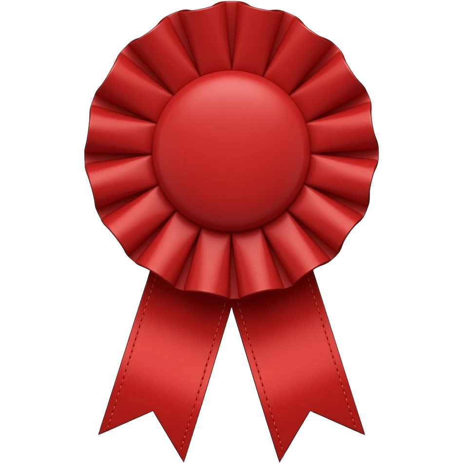 a second place ribbon that is red with smaller round top emoji