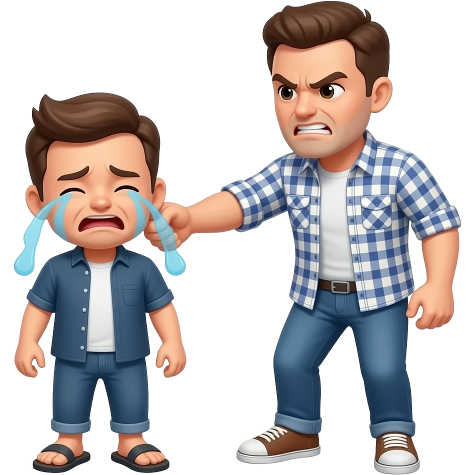 An angry man spanking a crying man with a slippering man emoji