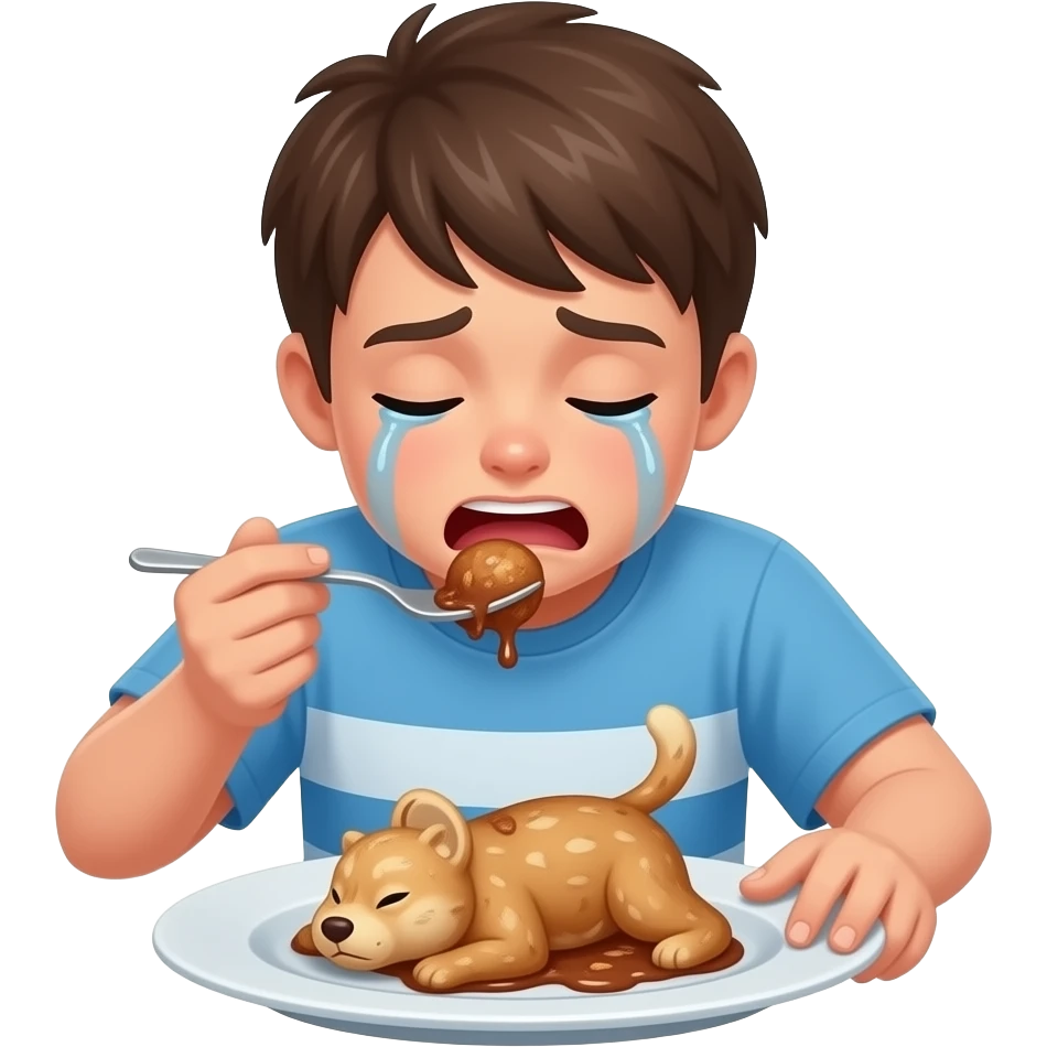 A boy eating a girl on a plate the girl crying emoji
