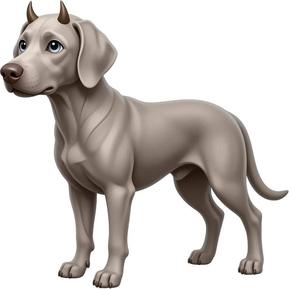 Silver Weimaraner with shiny gray eyes and devil horns emoji