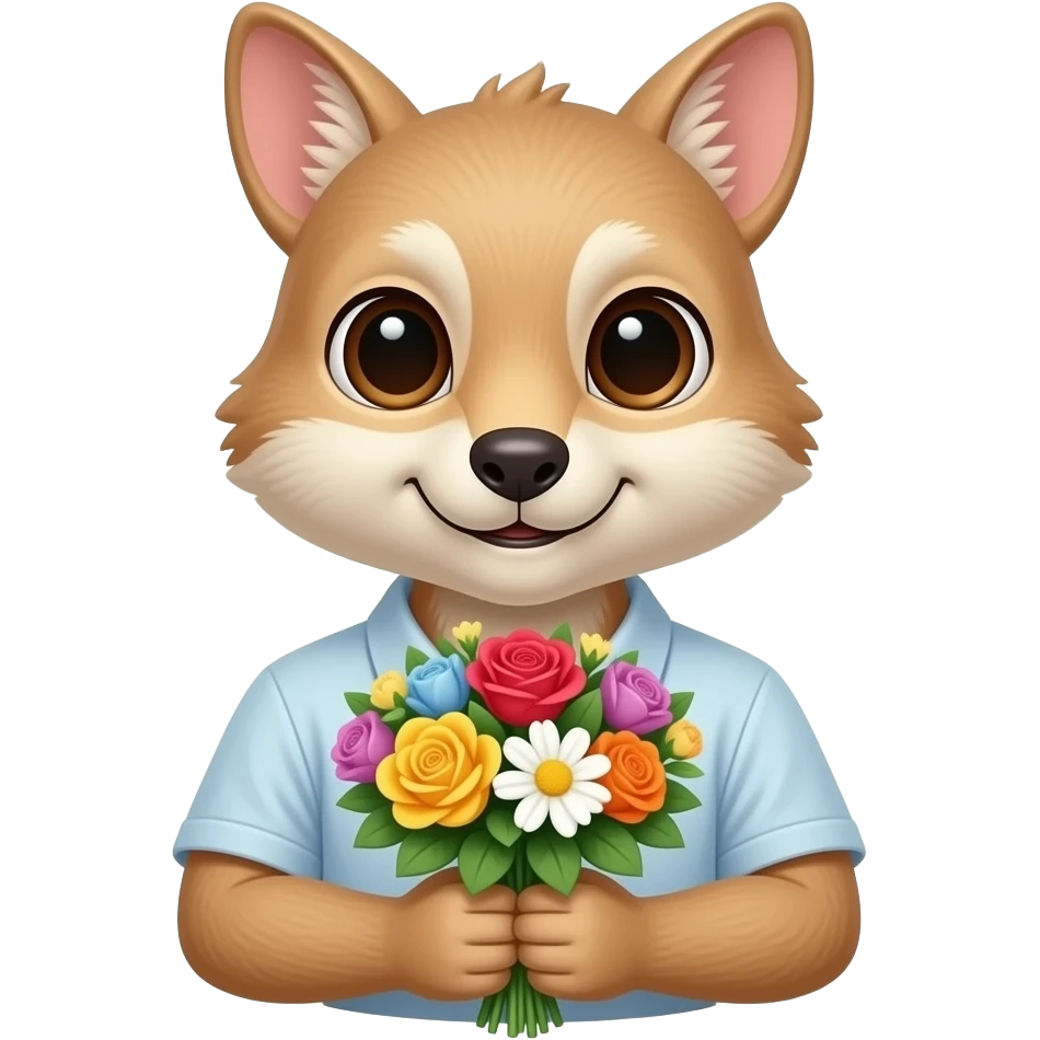 a bust shot of an animal holding flowers emoji