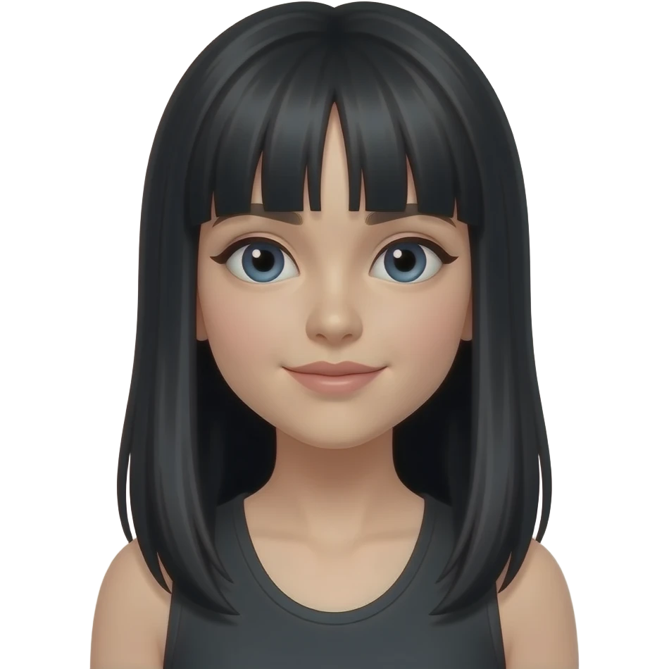 Chica pelinegra con cabello negro y largo y flequillo lacio partido a la mitad y que sea blanca emoji