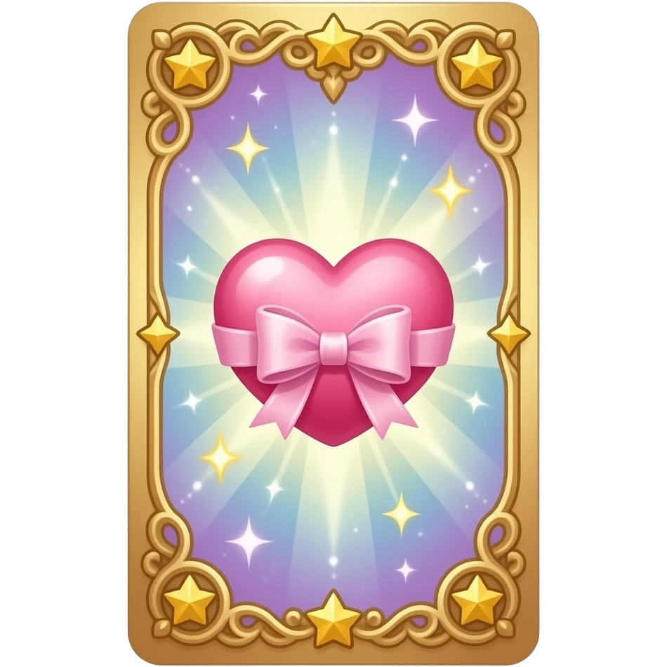 beautiful magical tarot card with pink heart and bow and stars and golden embellishments emoji