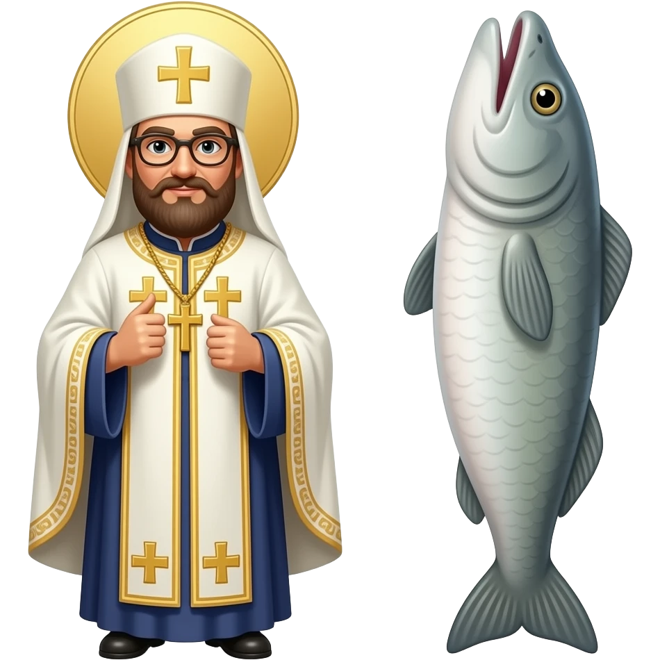 a greek othodox priest and an eel emoji