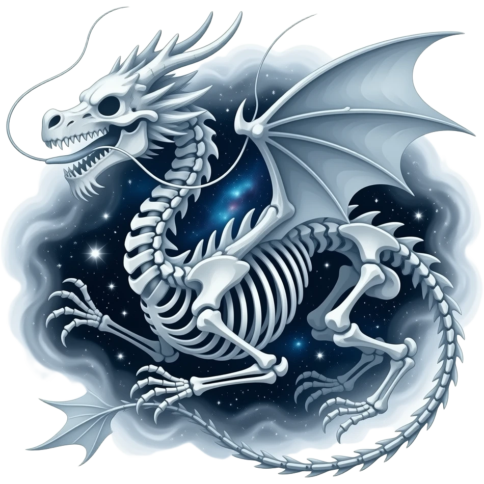 enormous dragon skeleton forming from stardust emoji